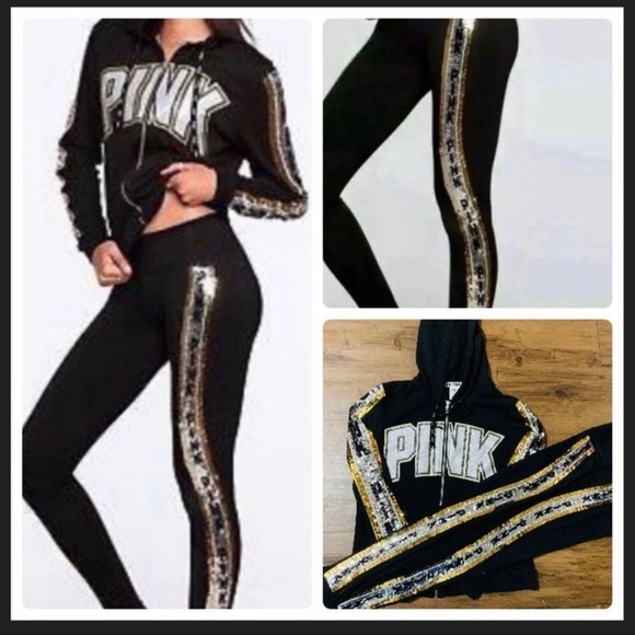 VS PINK BLING HOODIE AND YOGA LEGGINGS OUTFIT L - Picture 2 of 9